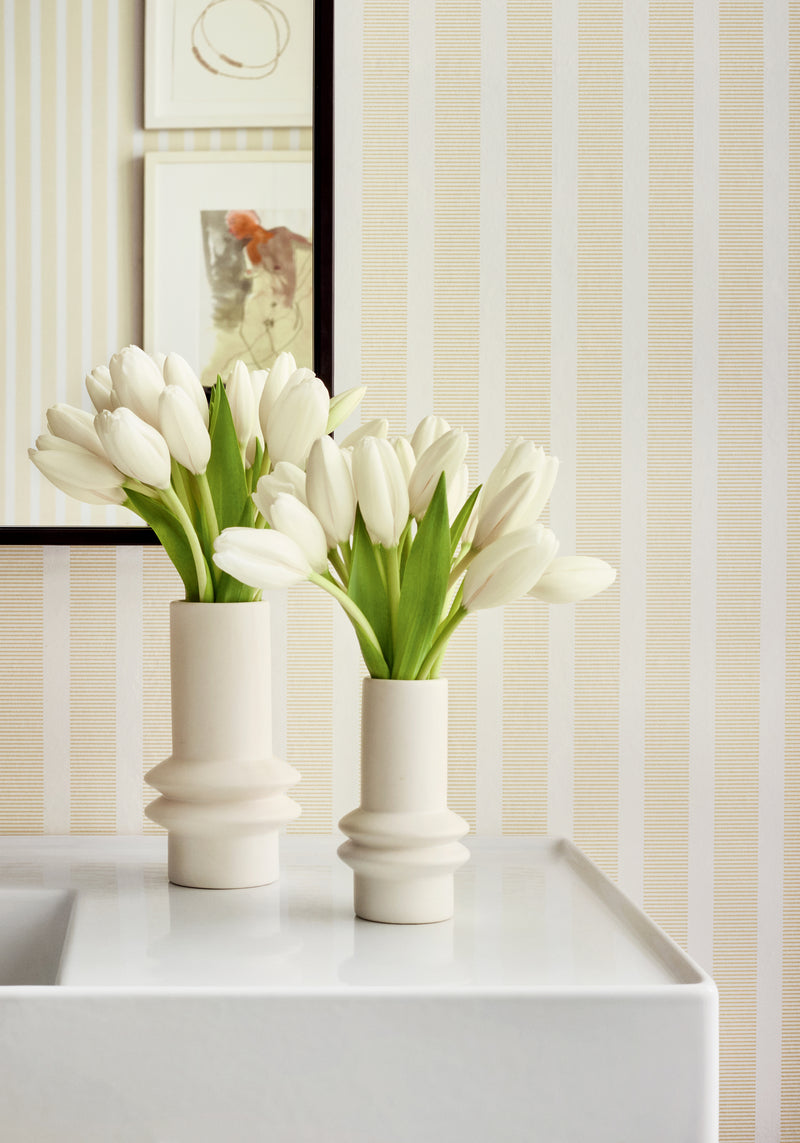 Railway Stripe Beige Stripes and Checks Resource Wallpaper by Thibaut | T44034