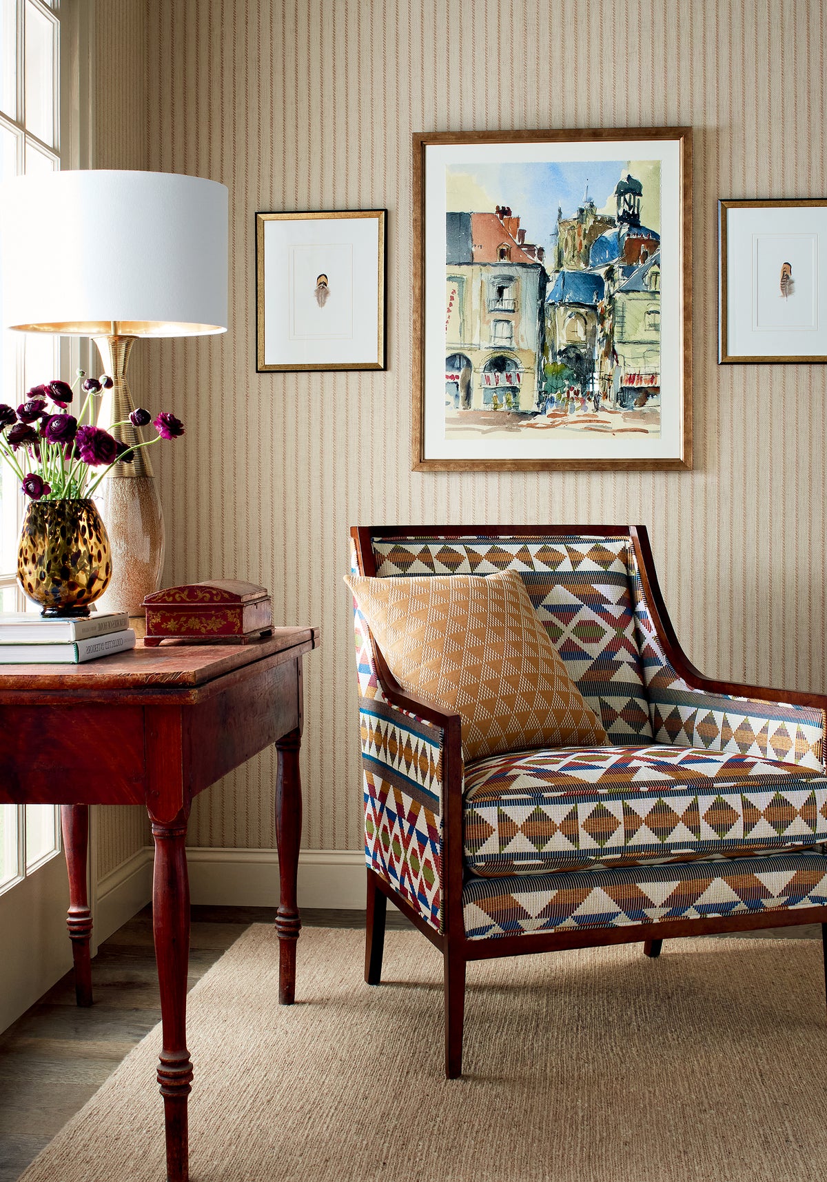 Ryker Stripe Grey Stripes and Checks Resource Wallpaper by Thibaut | T44061