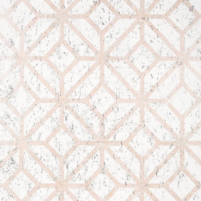 T10409 Mamora Trellis Cork Modern Resource 2 White on Metallic Blush Wallpaper by Thibaut