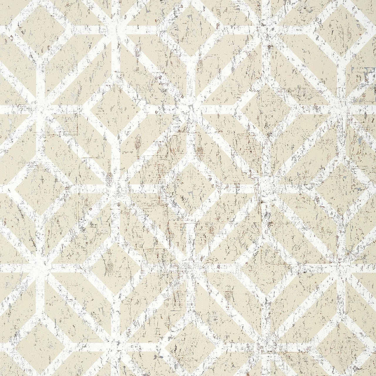 T10412 Mamora Trellis Cork Modern Resource 2 Beige on White Wallpaper by Thibaut