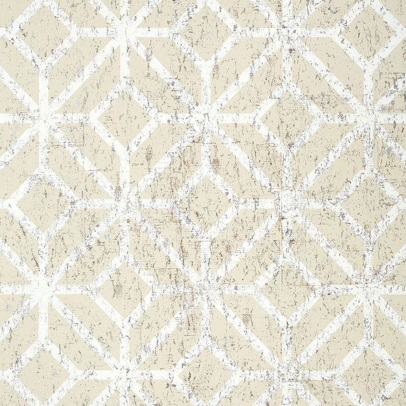 T10412 Mamora Trellis Cork Modern Resource 2 Beige on White Wallpaper by Thibaut