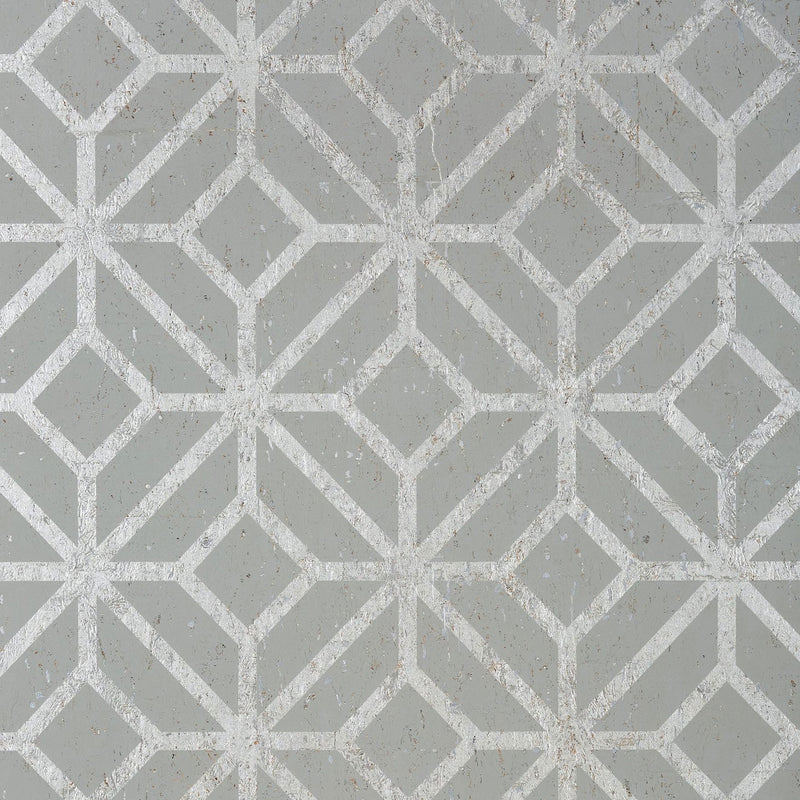 T10413 Mamora Trellis Cork Modern Resource 2 Grey on Metallic Silver Wallpaper by Thibaut