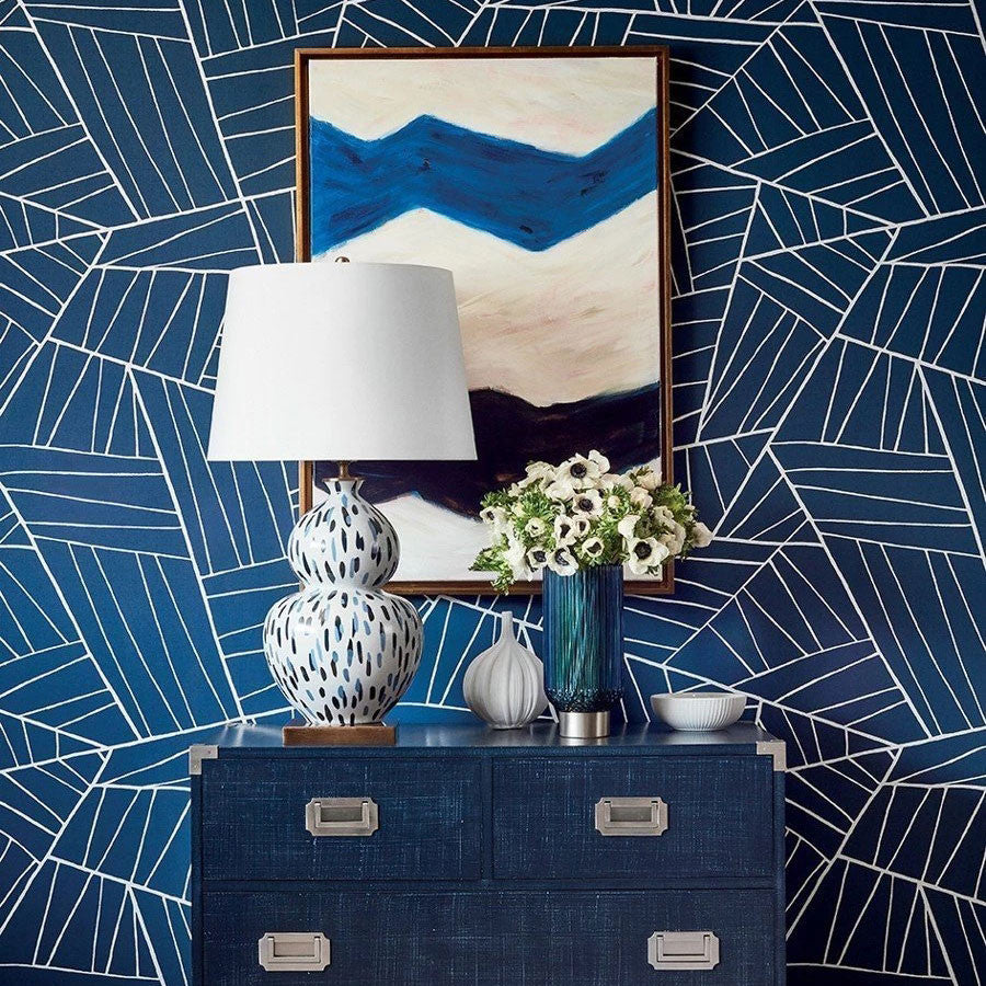 T10446 Jordan Modern Resource 2 Navy Wallpaper by Thibaut