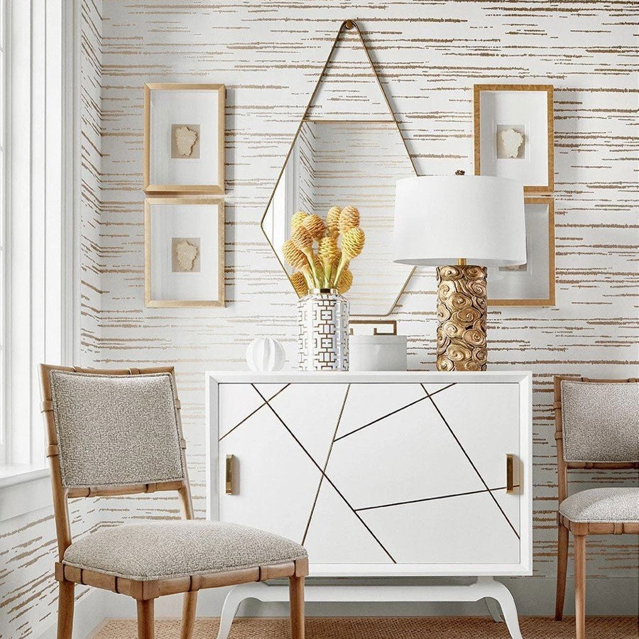 T10454 Echo Modern Resource 2 Metallic Gold on White Wallpaper by Thibaut