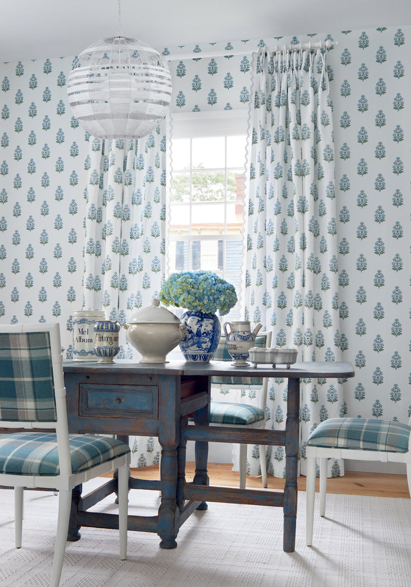 T10521 Audrey Blue Boxwood Wallpaper by Thibaut