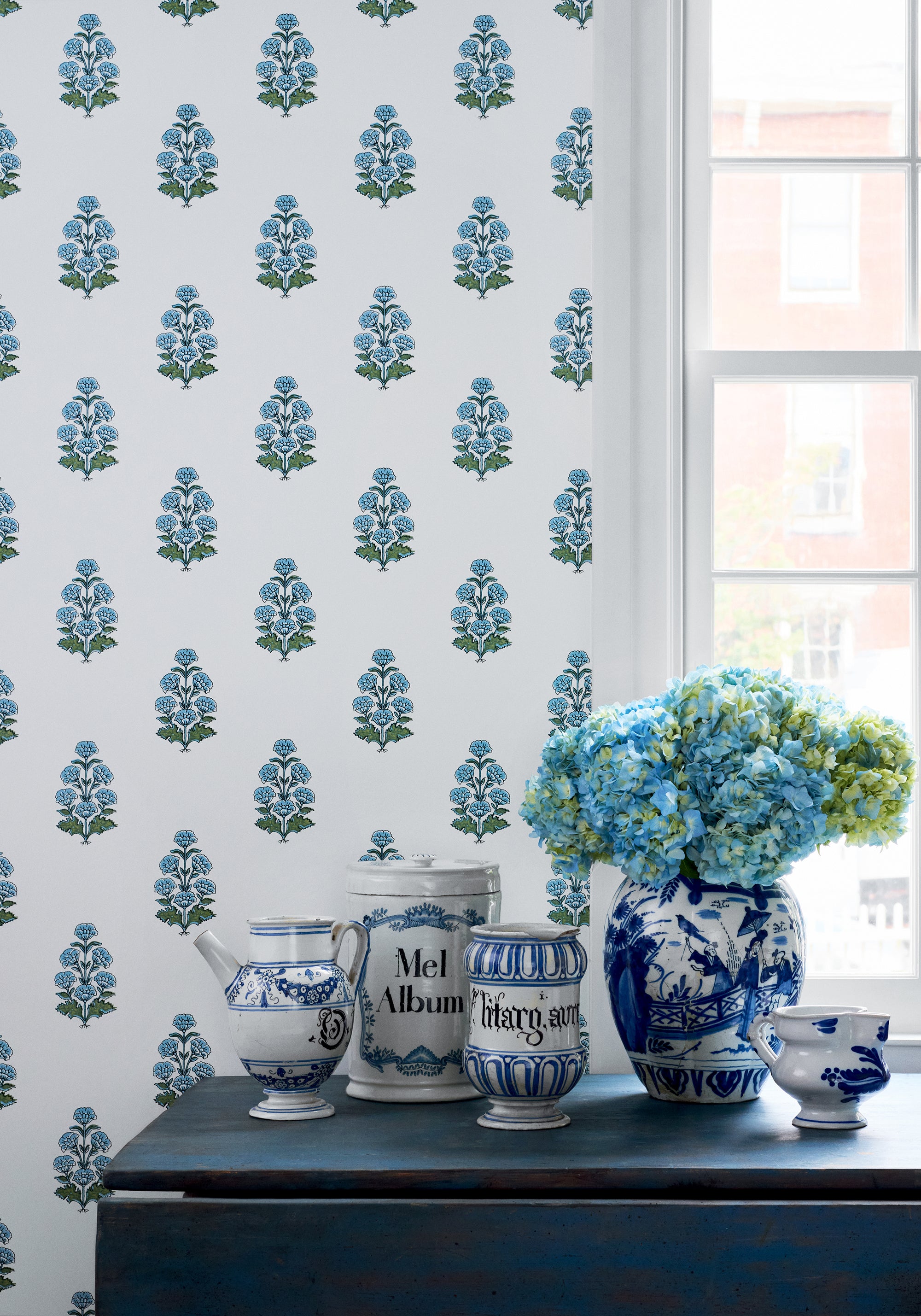 T10521 Audrey Blue Boxwood Wallpaper by Thibaut