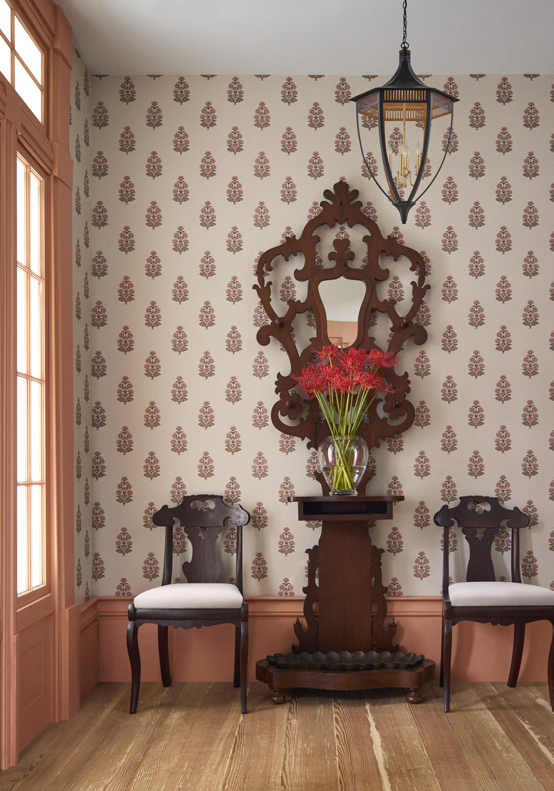 T10523 Audrey Blush Boxwood Wallpaper by Thibaut