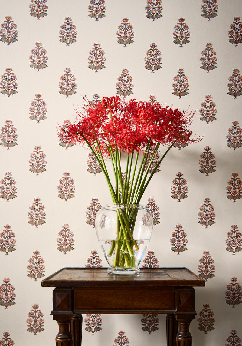 T10523 Audrey Blush Boxwood Wallpaper by Thibaut