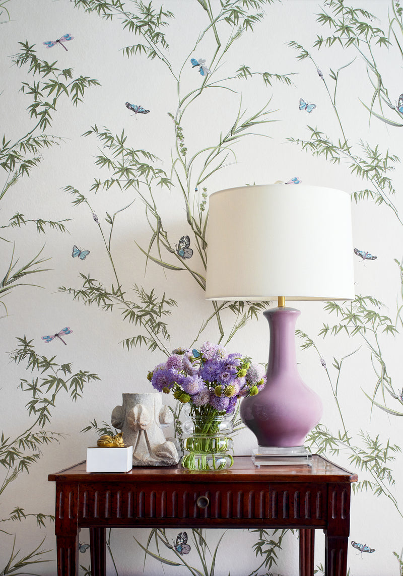 T10526 Virginia Beige and Sage Boxwood Wallpaper by Thibaut
