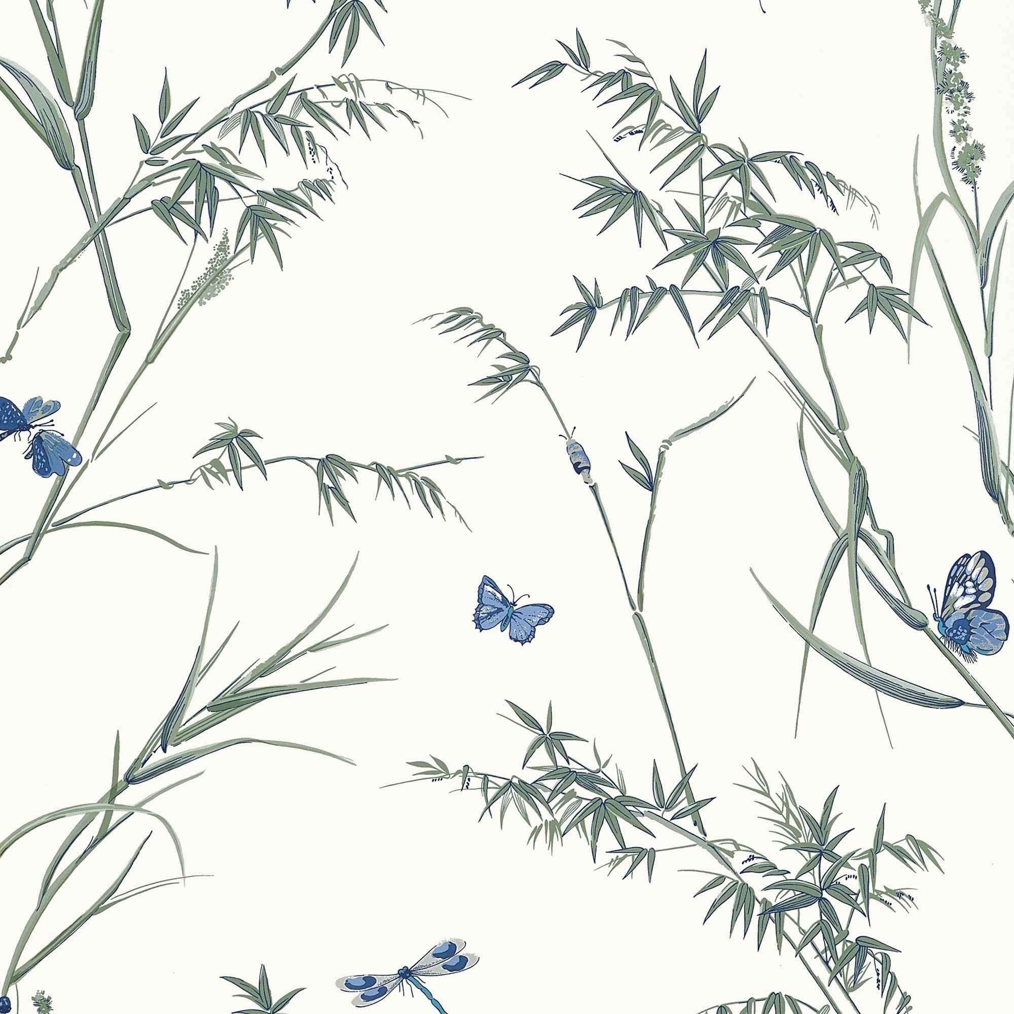 T10528 Virginia Blue and Green Boxwood Wallpaper by Thibaut