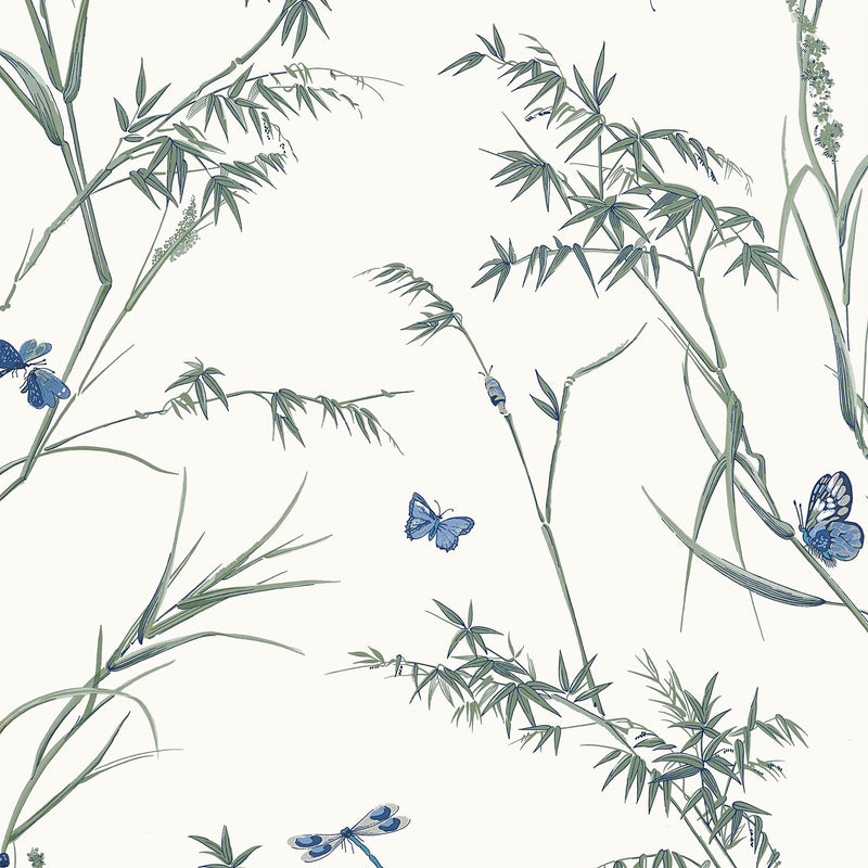 T10528 Virginia Blue and Green Boxwood Wallpaper by Thibaut