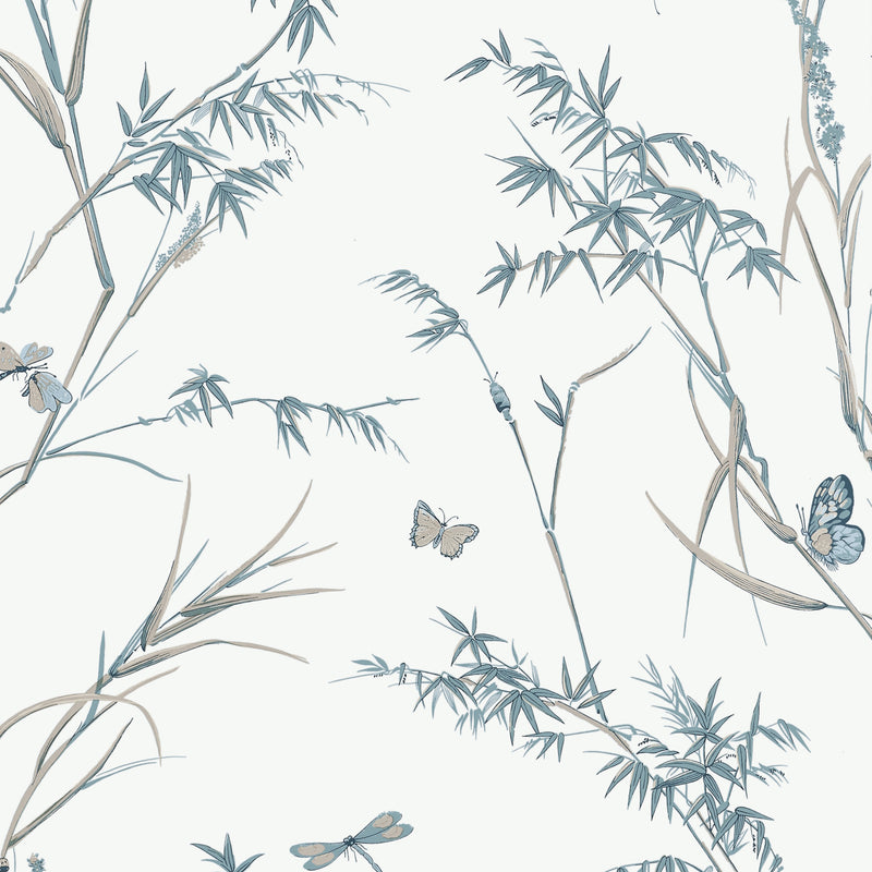 T10529 Virginia Cream and Aqua Boxwood Wallpaper by Thibaut