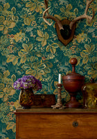 T10530 Night Garden Peacock Boxwood Wallpaper by Thibaut