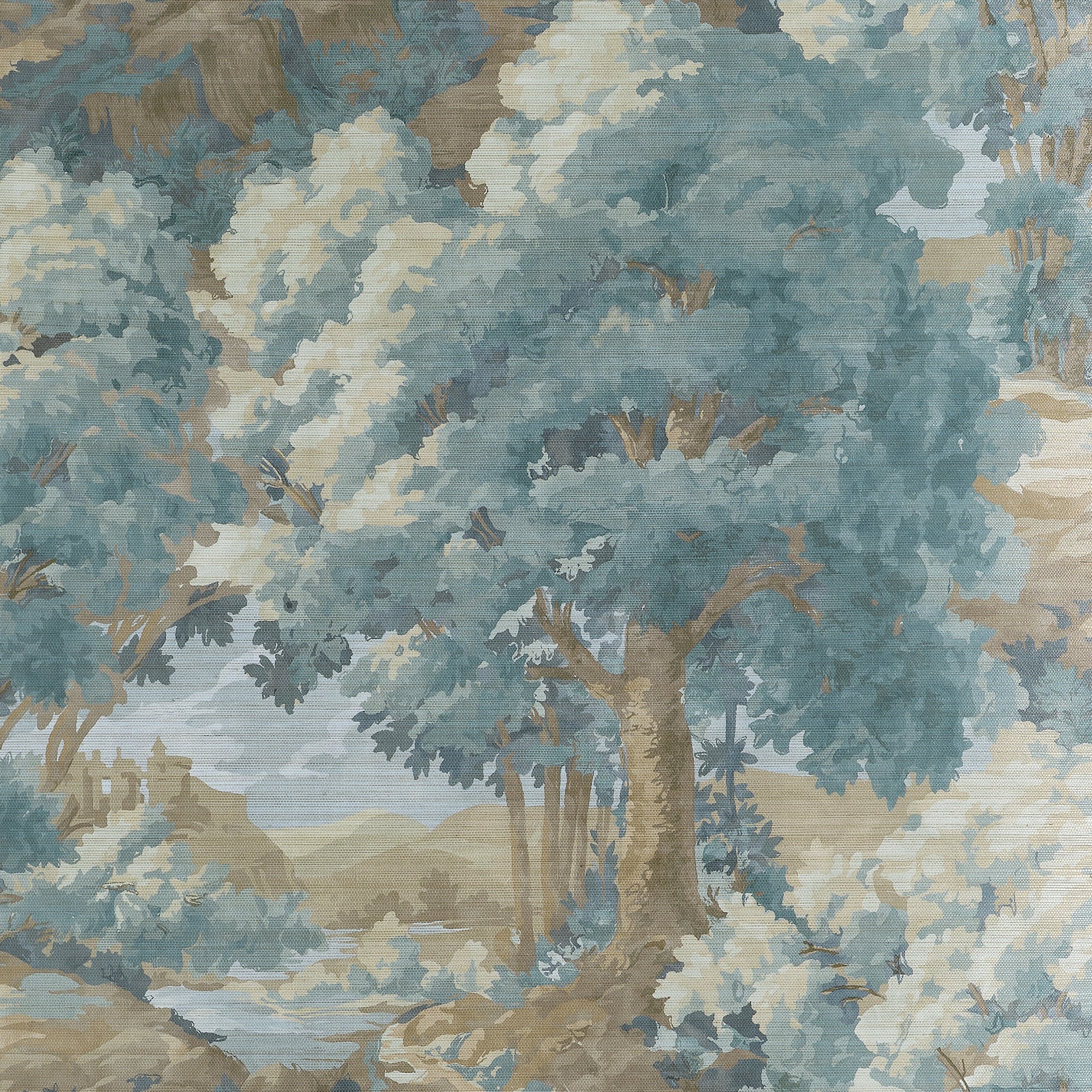 T10547 Woodland Clearing Spa Blue Boxwood Wallpaper by Thibaut