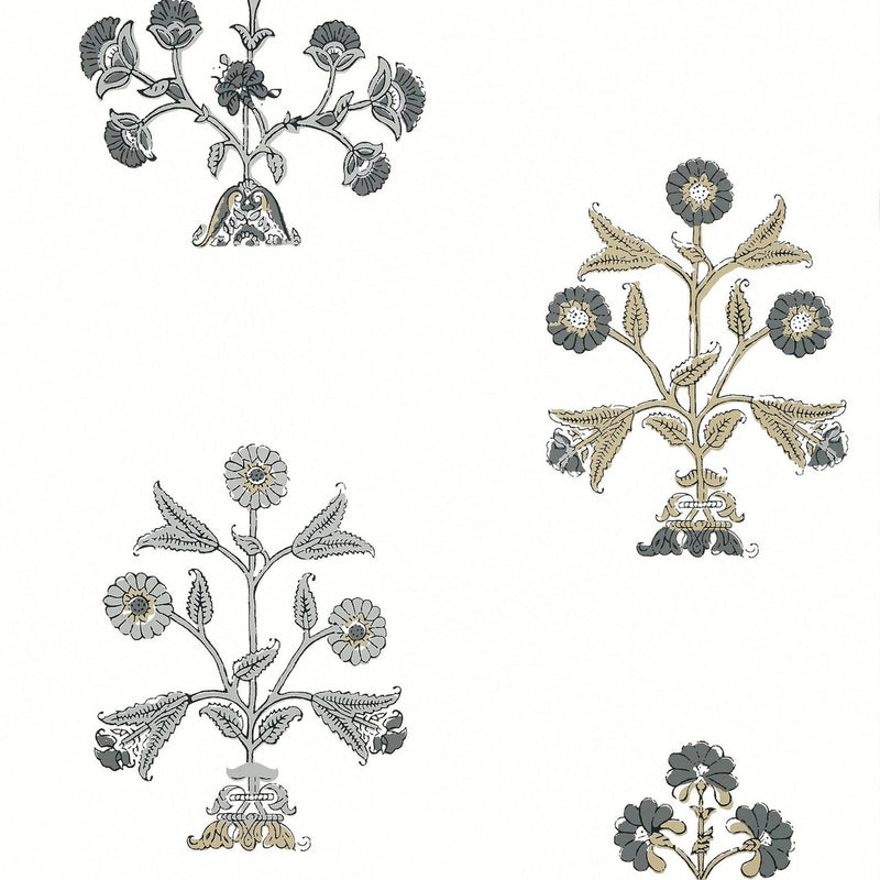 T10666 Indian Flower Ceylon Black and White Wallpaper by Thibaut