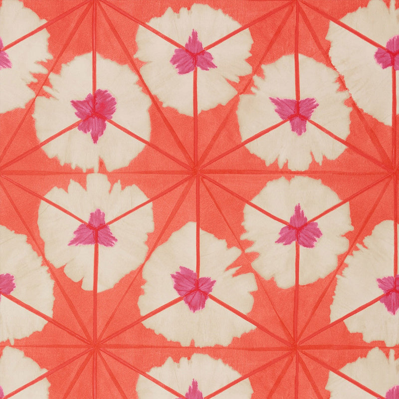 T13089 Sunburst Summer House Pink and Coral Wallpaper by Thibaut