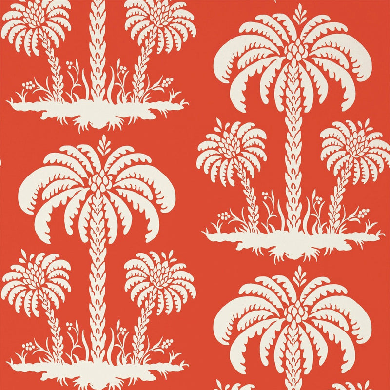 T13147 Palm Island Summer House Coral Wallpaper by Thibaut