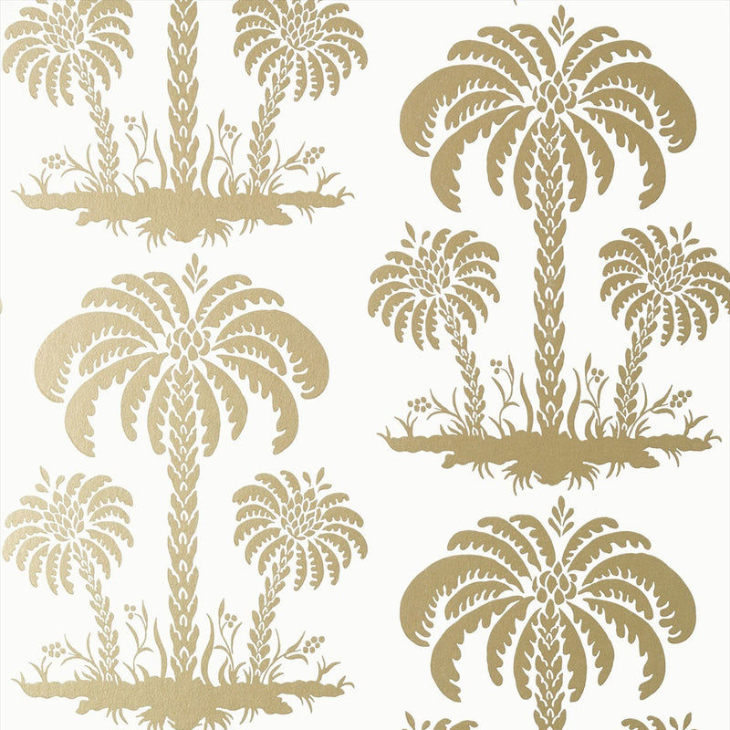T13165 Palm Island Summer House Metallic Gold Wallpaper by Thibaut