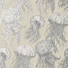 T13169 Jelly Fish Summer House Silver on Beige Wallpaper by Thibaut