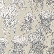 T13169 Jelly Fish Summer House Silver on Beige Wallpaper by Thibaut