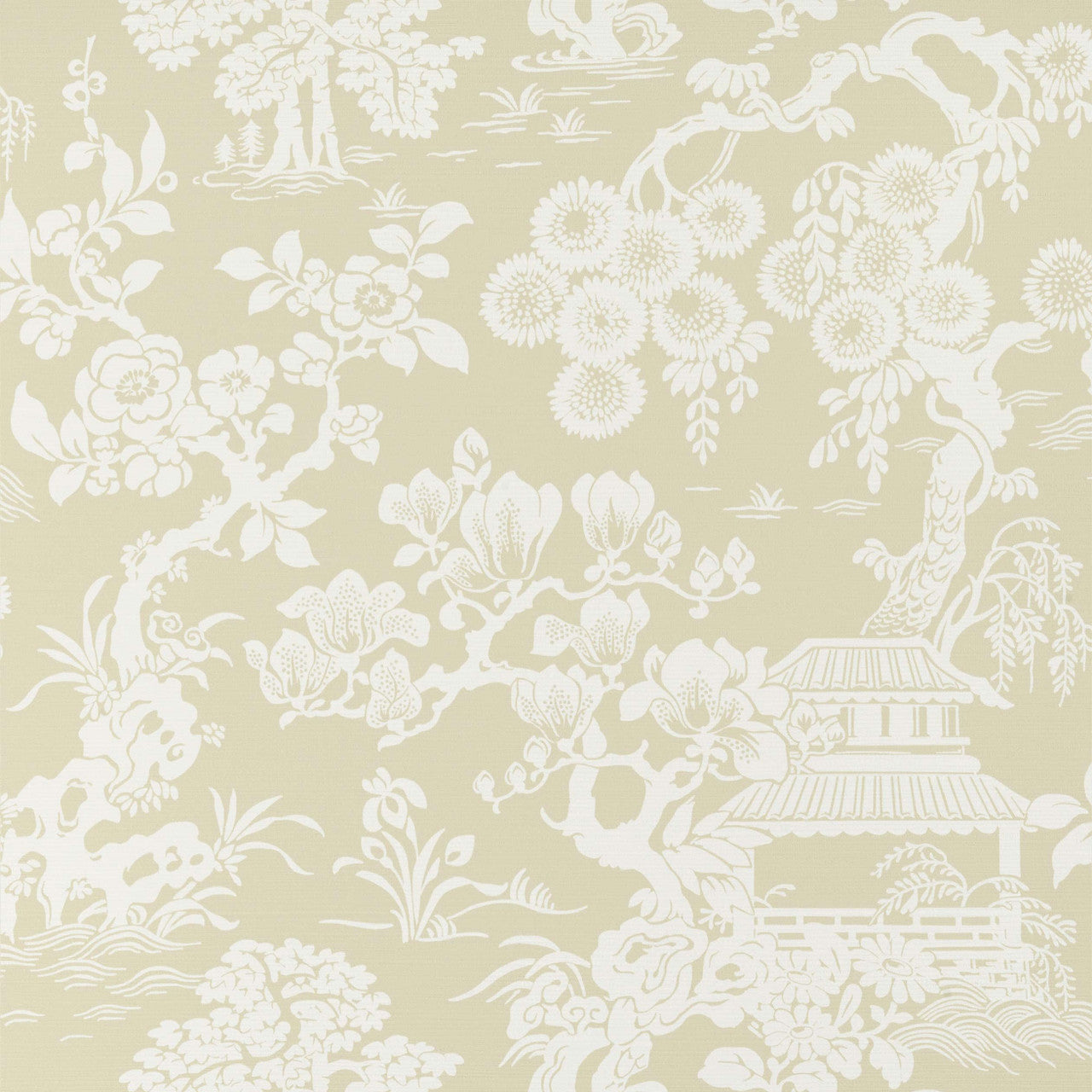 T13300 Japanese Garden Pavilion Beige Wallpaper by Thibaut