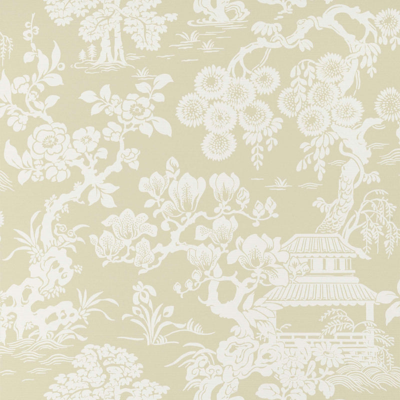 T13300 Japanese Garden Pavilion Beige Wallpaper by Thibaut