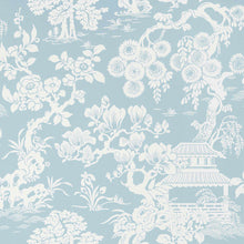 T13303 Japanese Garden Pavilion Spa Blue Wallpaper by Thibaut