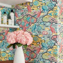 T13331 Heron Stream Pavilion Coral and Aqua Wallpaper by Thibaut