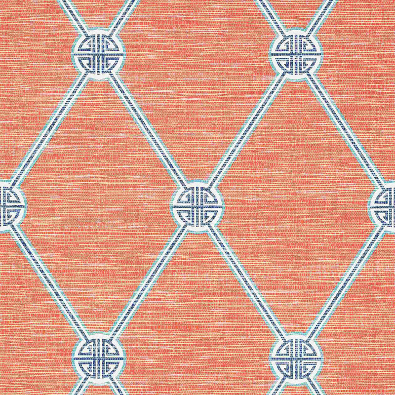 T13353 Turnberry Trellis Pavilion Coral Wallpaper by Thibaut