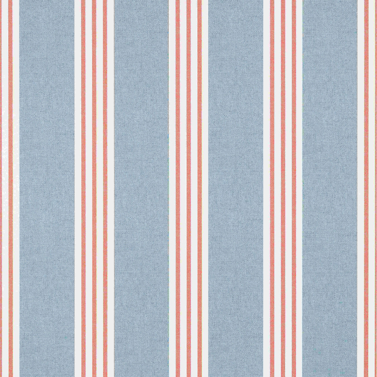 T13362 Canvas Stripe Pavilion Blue and Coral Wallpaper by Thibaut