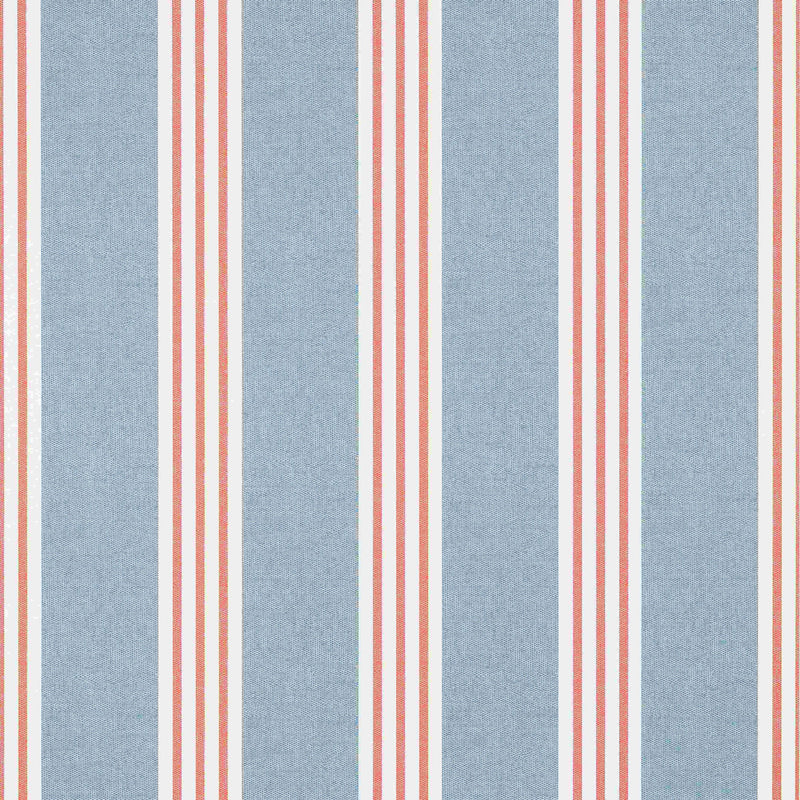 T13362 Canvas Stripe Pavilion Blue and Coral Wallpaper by Thibaut