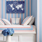 T13362 Canvas Stripe Pavilion Blue and Coral Wallpaper by Thibaut