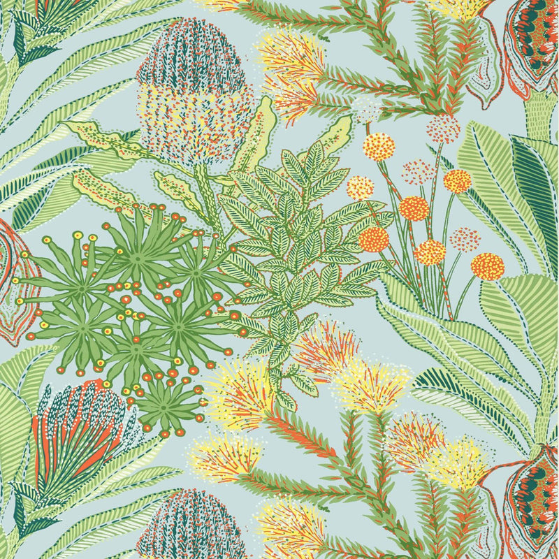 T13922 Protea Palm Grove Blue Wallpaper by Thibaut
