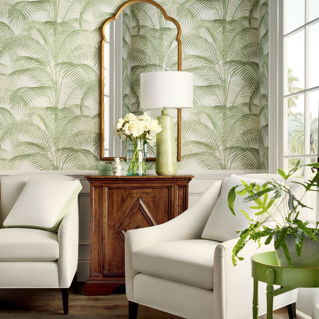 T13939 Delray Palm Grove Sage Wallpaper by Thibaut