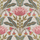 T14606 Lotus Cranberry and Green Wallpaper by Thibaut