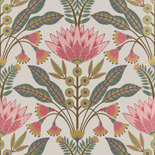 T14606 Lotus Cranberry and Green Wallpaper by Thibaut
