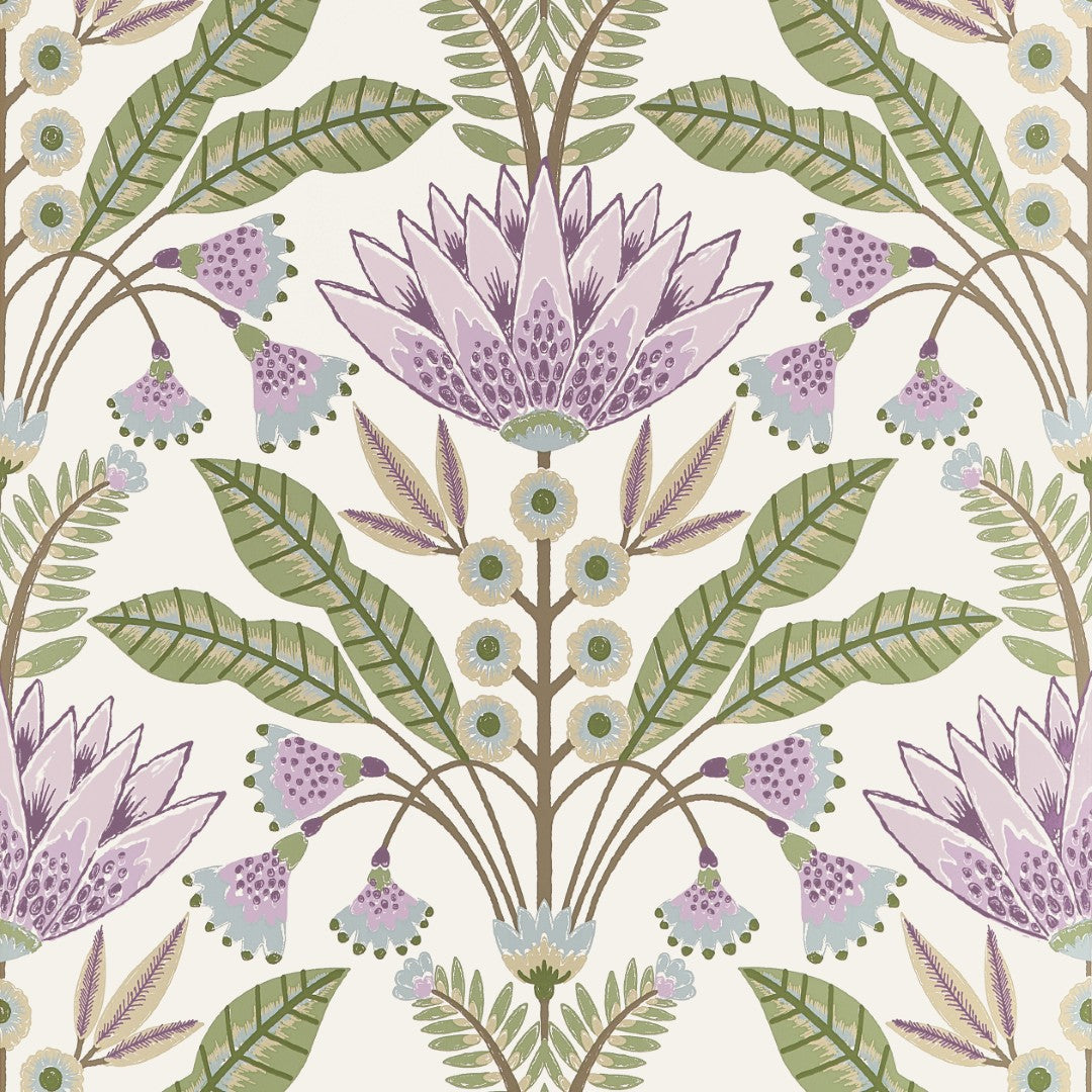 T14608 Lotus Lilac and Green Wallpaper by Thibaut