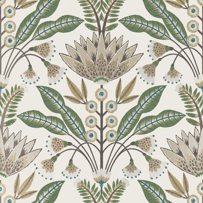 T14610 Lotus Green and Beige Wallpaper by Thibaut