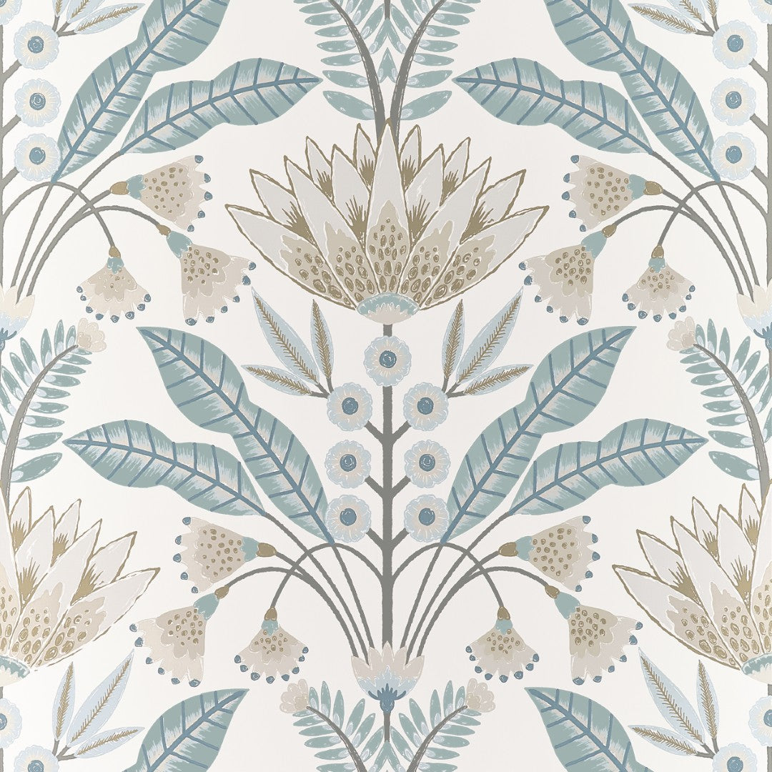 T14611 Lotus Spa Blue Wallpaper by Thibaut