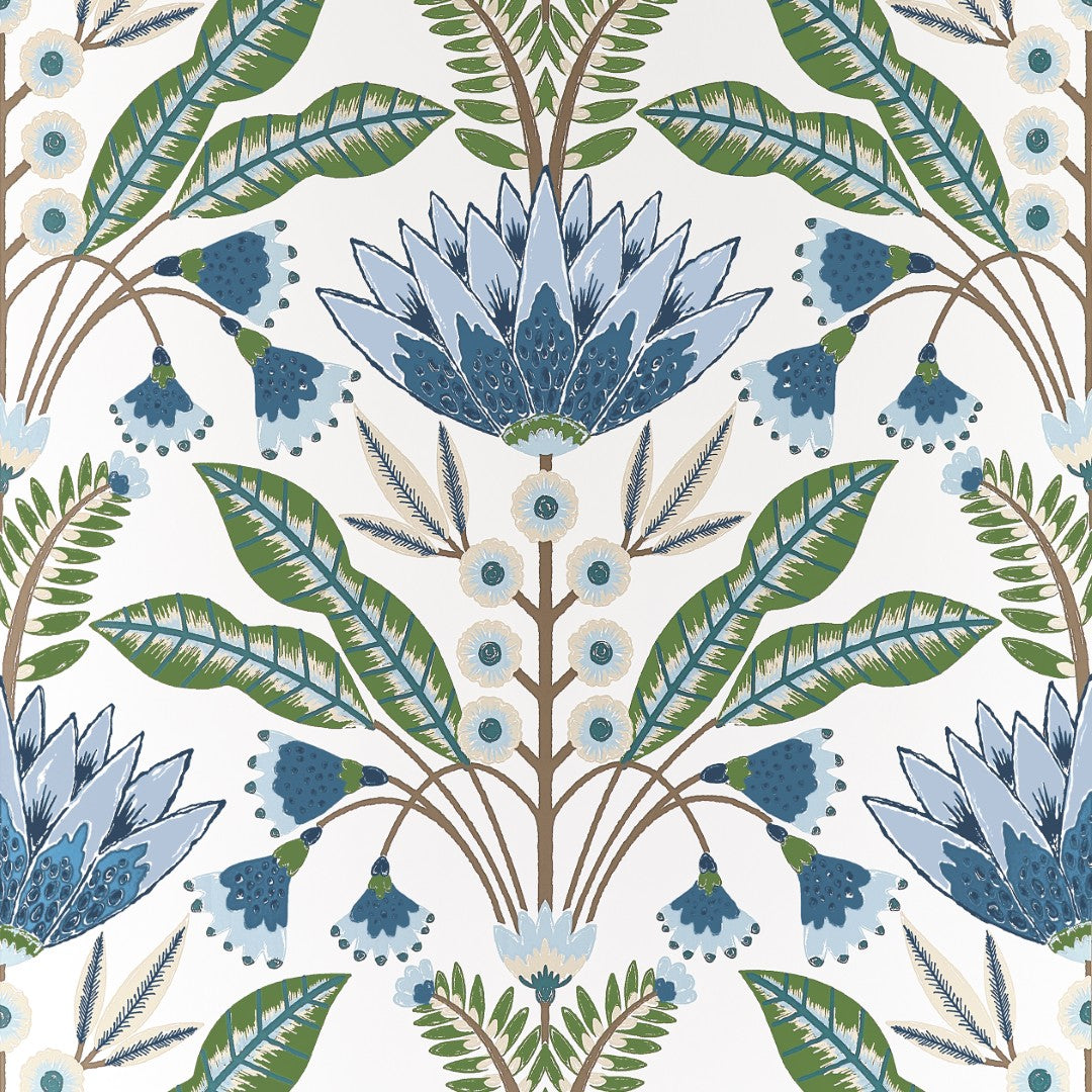 T14612 Lotus Blue and Green Wallpaper by Thibaut