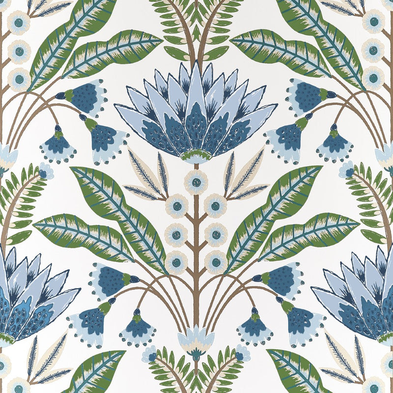 T14612 Lotus Blue and Green Wallpaper by Thibaut