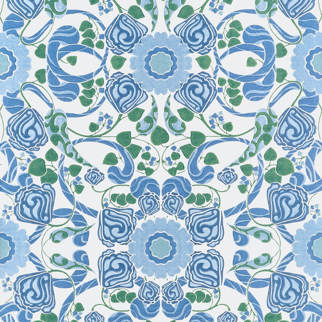 T14644 Margaux Blue and Green Wallpaper by Thibaut