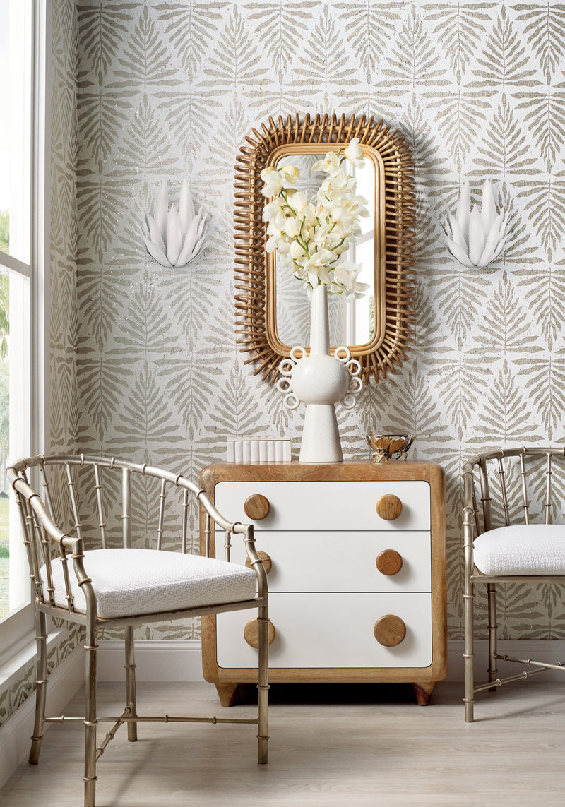 T15813 Gasparilla Metallic Silver and White Islander Wallpaper by Thibaut