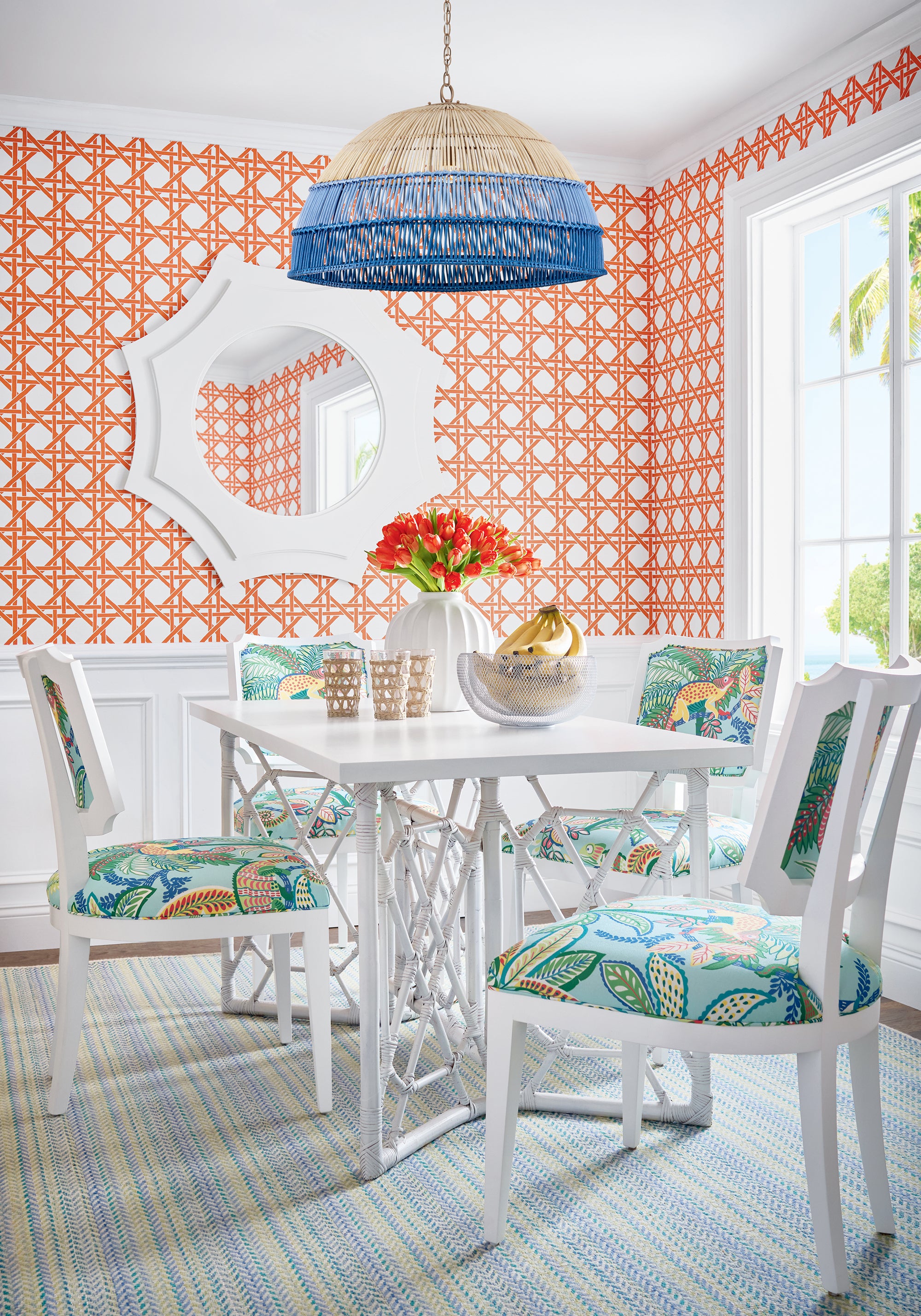 T15818 Canary Trellis Coral Islander Wallpaper by Thibaut