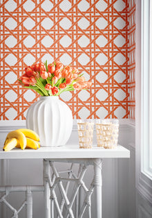 T15818 Canary Trellis Coral Islander Wallpaper by Thibaut