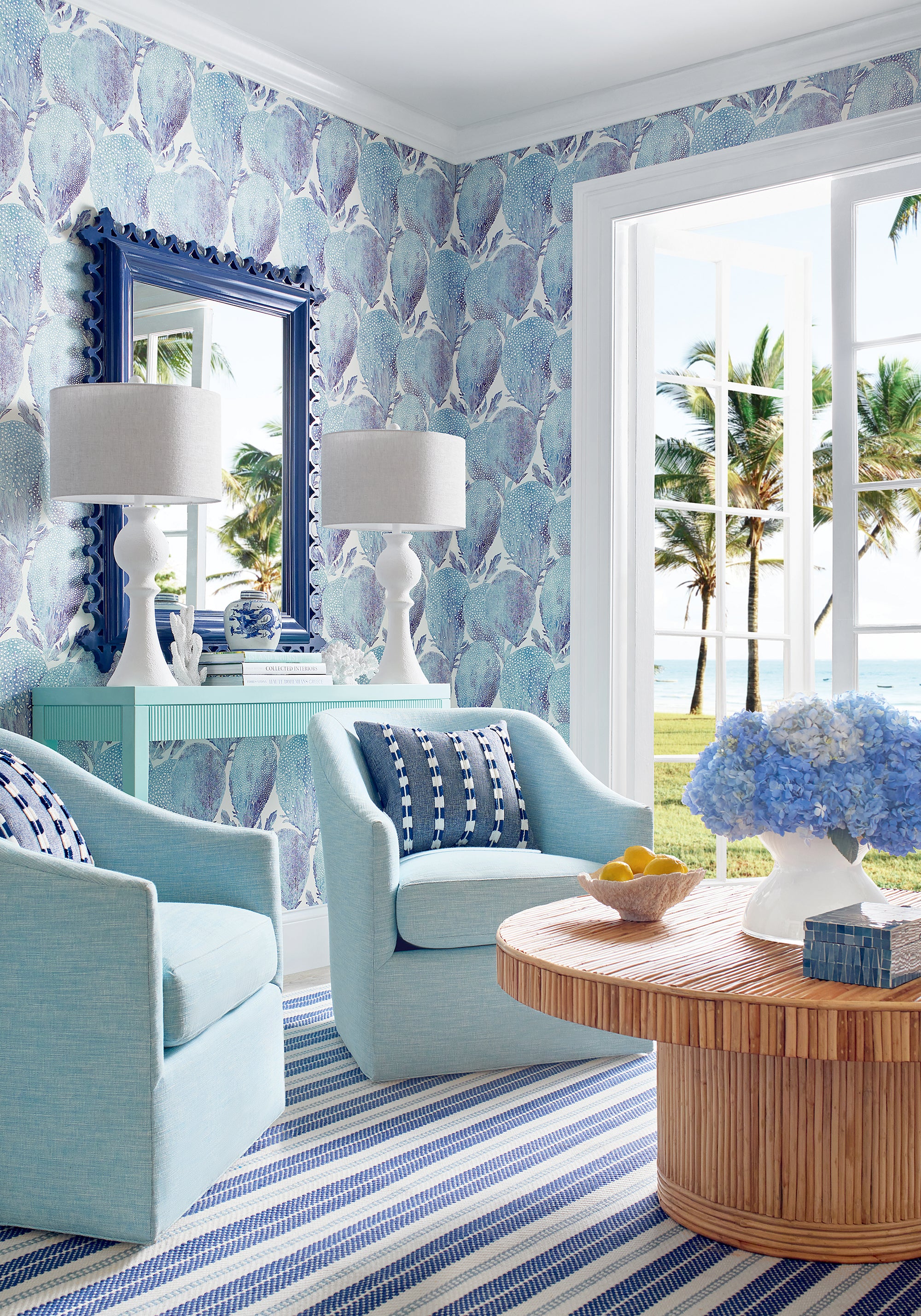 T15823 Under the Sea Turquoise and Plum Islander Wallpaper by Thibaut