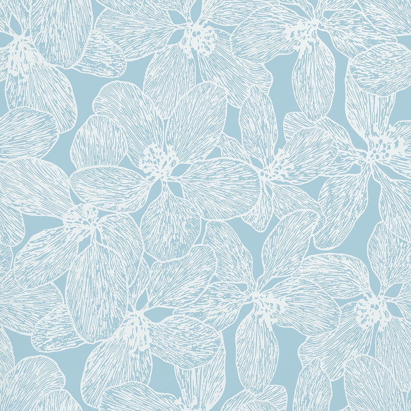 T15847 Island Orchid Light Blue Islander Wallpaper by Thibaut