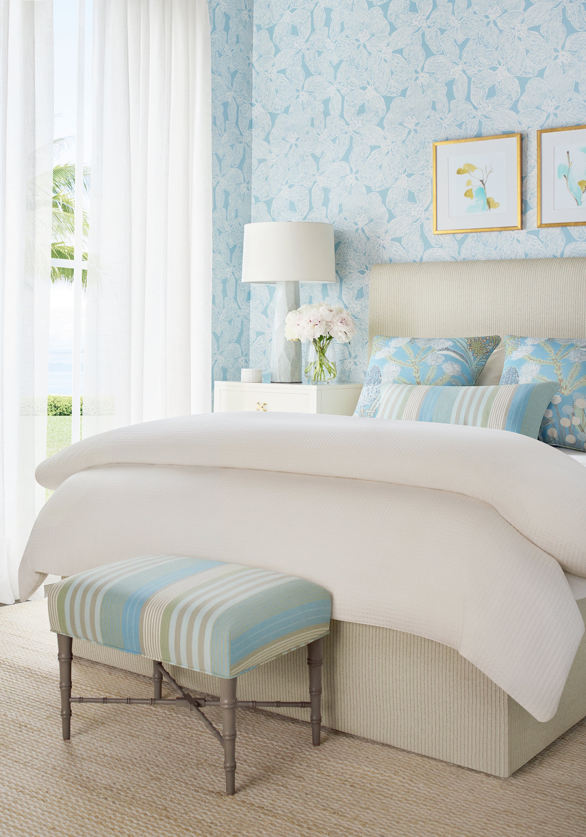 T15847 Island Orchid Light Blue Islander Wallpaper by Thibaut