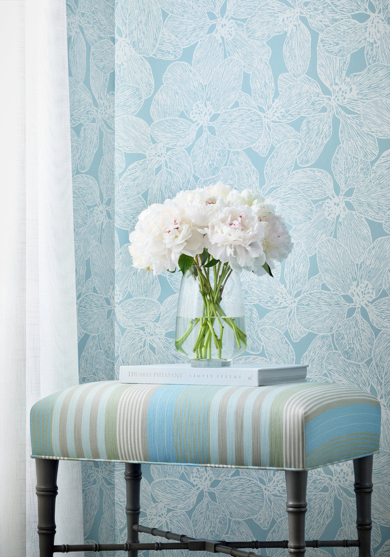 T15847 Island Orchid Light Blue Islander Wallpaper by Thibaut