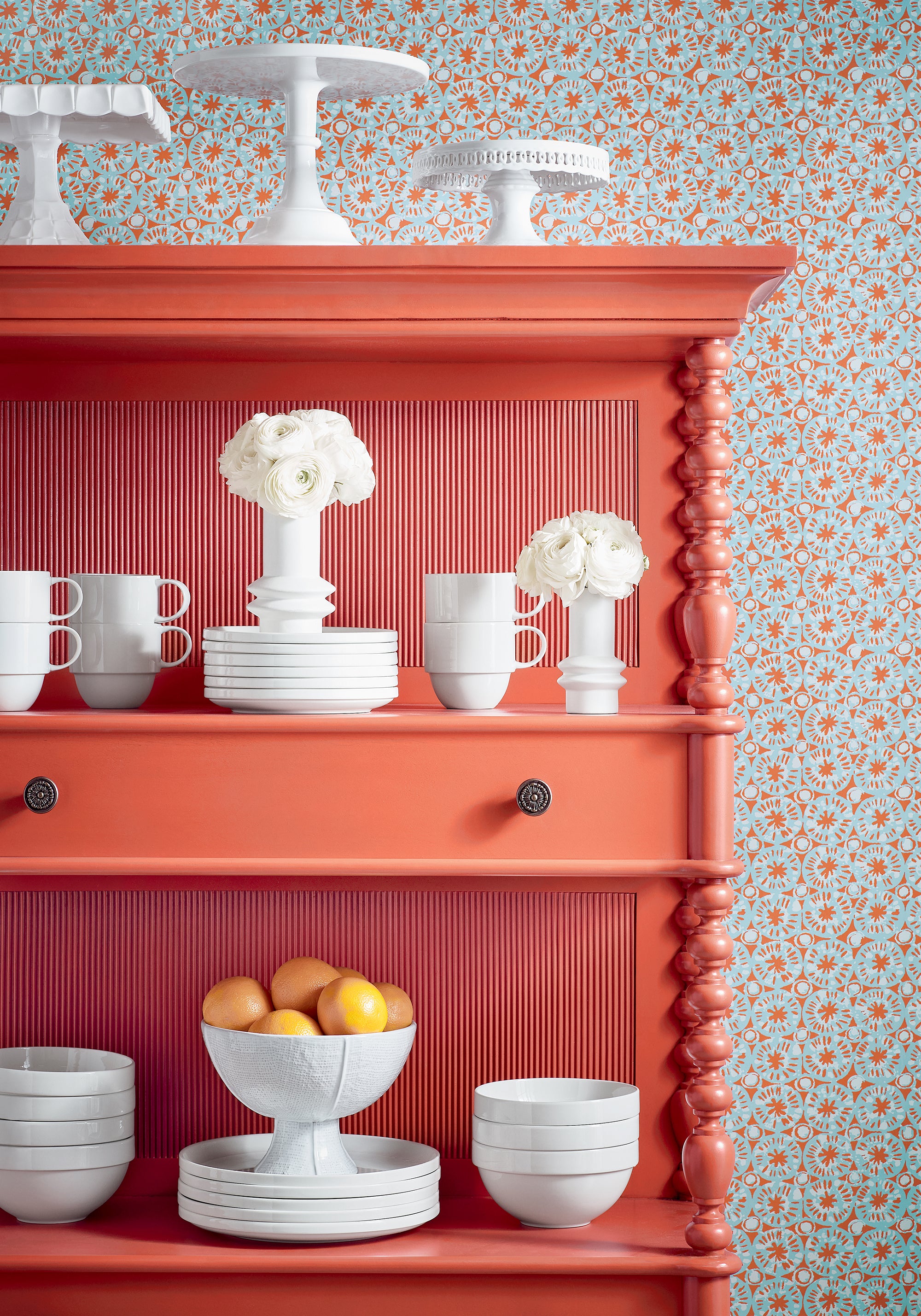 T15857 Sand Dollar Coral and Blue Islander Wallpaper by Thibaut